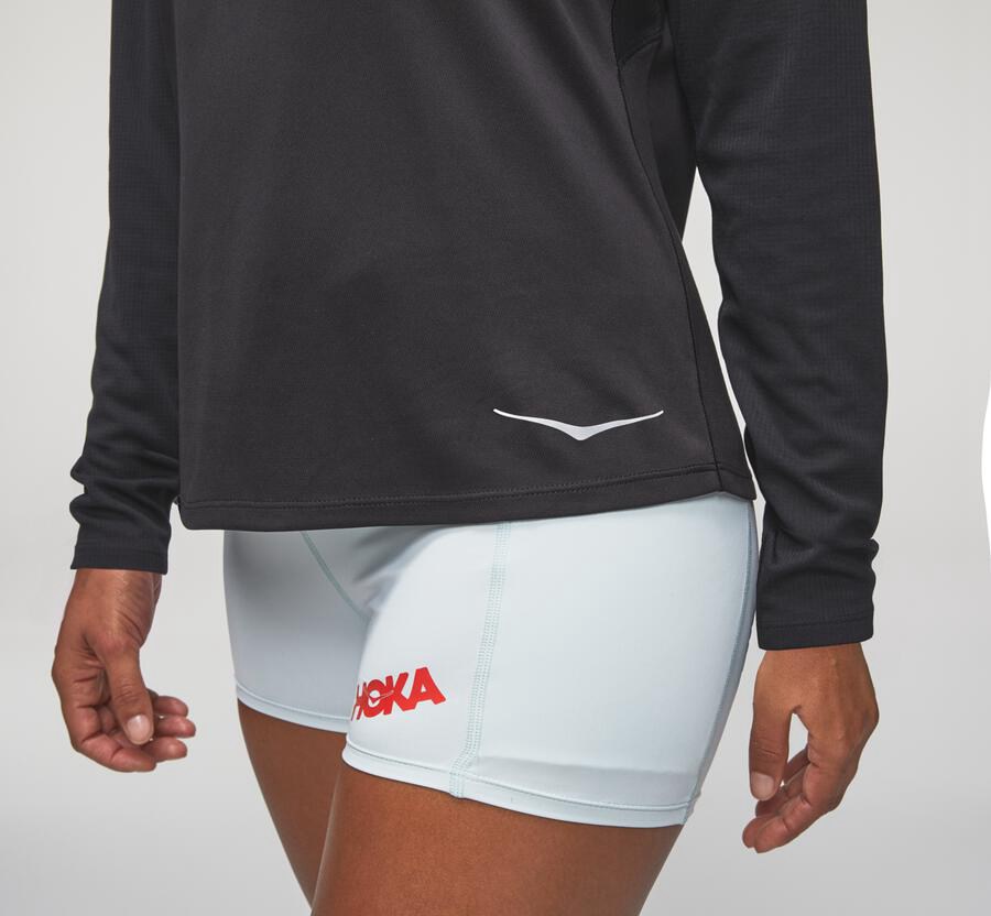 Top Hoka One One Mujer - Performance Largos Sleeve - Negras - UIG689130